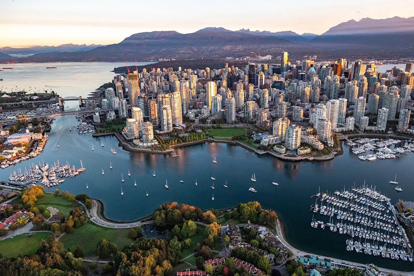 Aerial view of Pinnacle Hotel Harbourfront on Vancouver's Coal Harbour waterfront