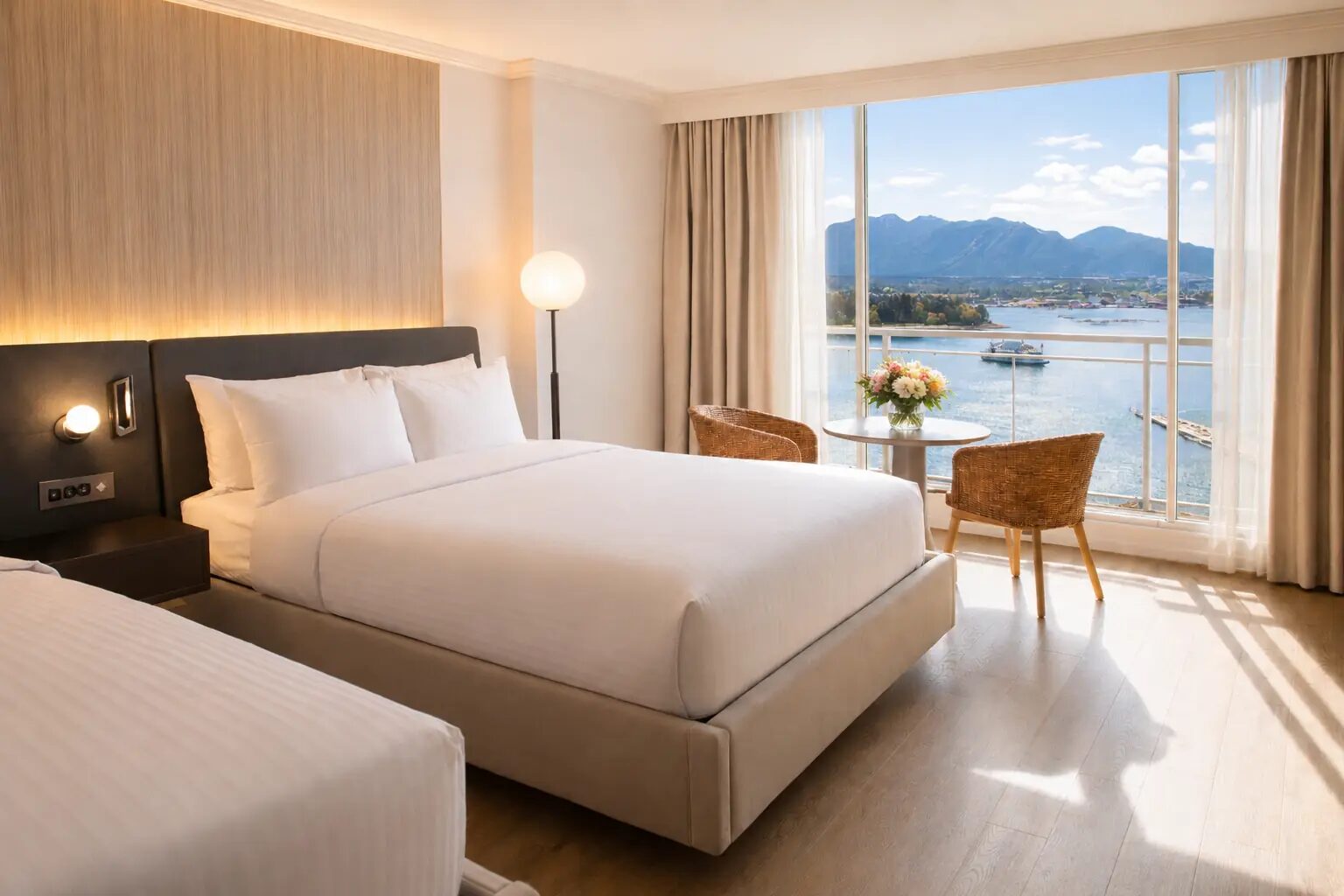 Harbourview room with Coal Harbour and North Shore mountain views at Pinnacle Hotel Harbourfront